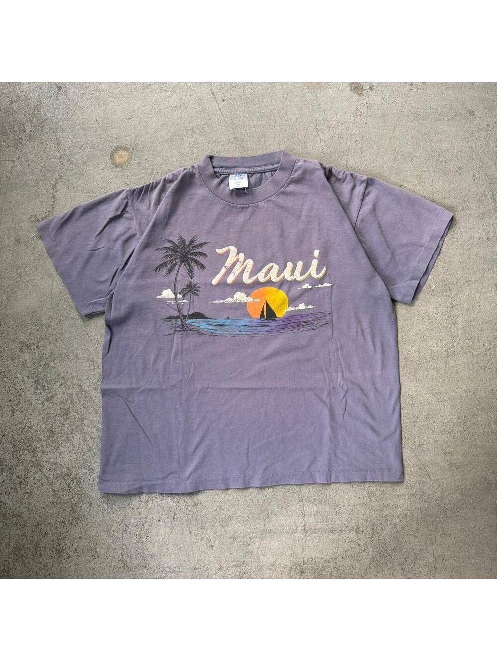 80s Vintage Maui Hawaii Purple Sunset Graphic T Shirt